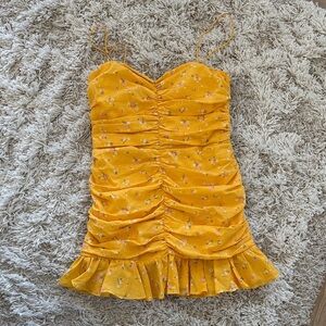 Bec & Bridge Mustard Floral Dress with Ruffle Hem
